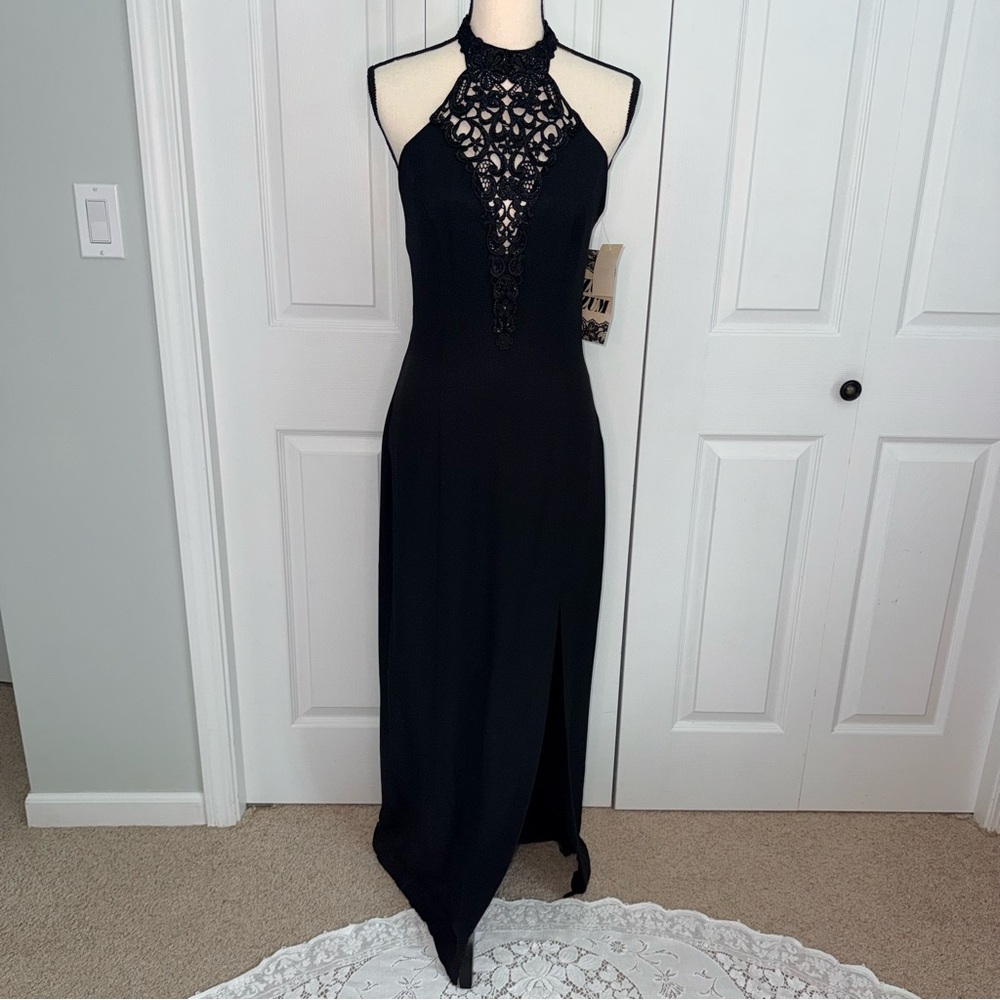 VTG 90’s Zum Zum by Niki Livas Black Lace Halter Formal Prom Glam Dress Small‎